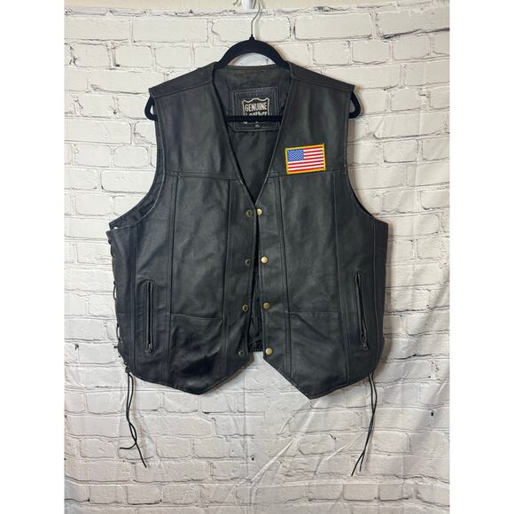 Genuine Leather Biker Vest With American Flag Patch, Size XL - Picture 1 of 5